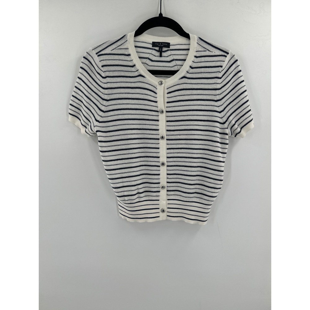 Rag & Bone Dina Stripe Cardigan Short Sleeve Small - Picture 2 of 7
